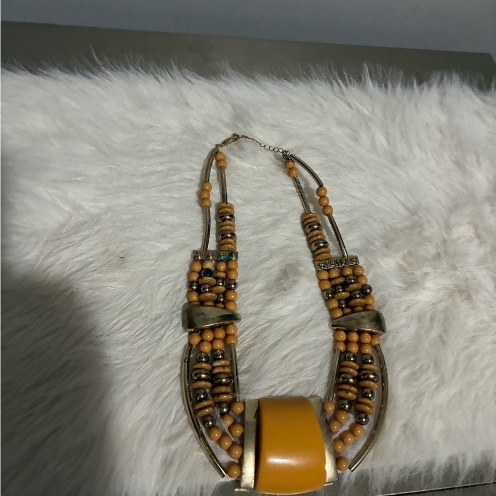 Yellow and Brown Beaded Necklace